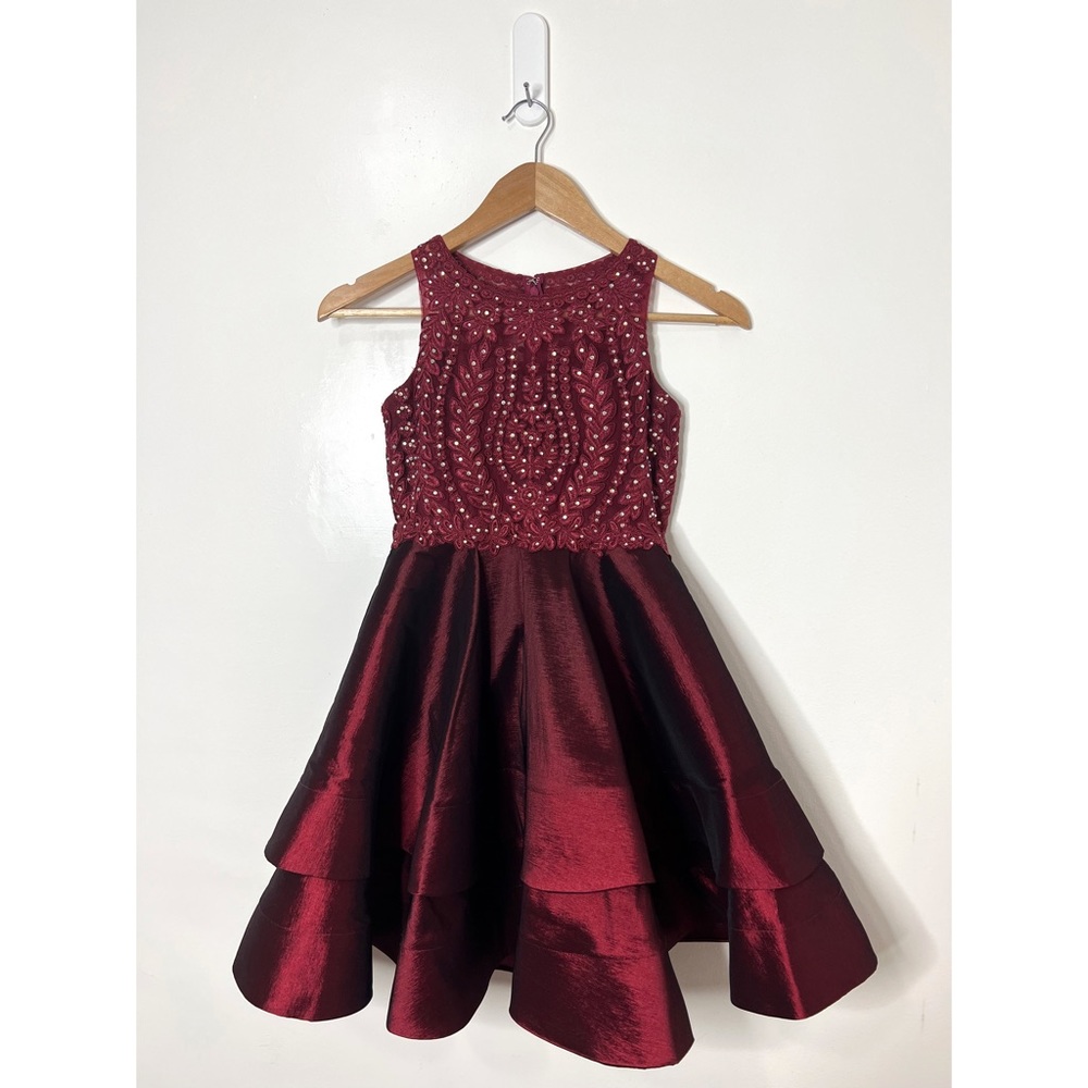 Burgundy Formal Tiered Sparkly Girls Dress Size 6 or 7